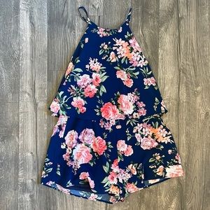 Lulus In the Garden Navy Blue Floral Print Romper size medium